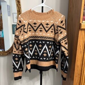 Aqua Tan and Black Geometric Sweater